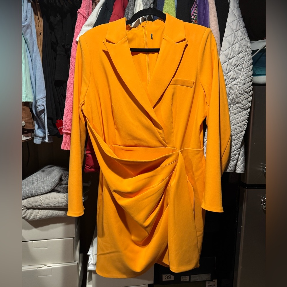 Cinq a Sept Vibrant Yellow Draped Long Sleeve Dress